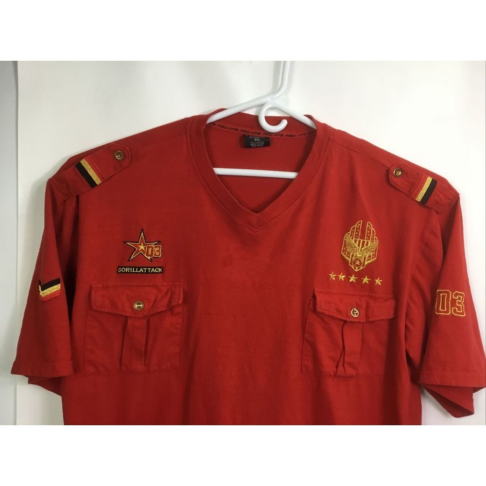 RED APE Red Graphic Pullover Shirt‎ Embroidered StreetWear mens Size 2XL